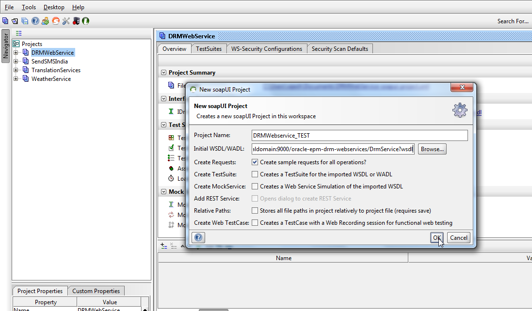Create new project using DRM WSDL